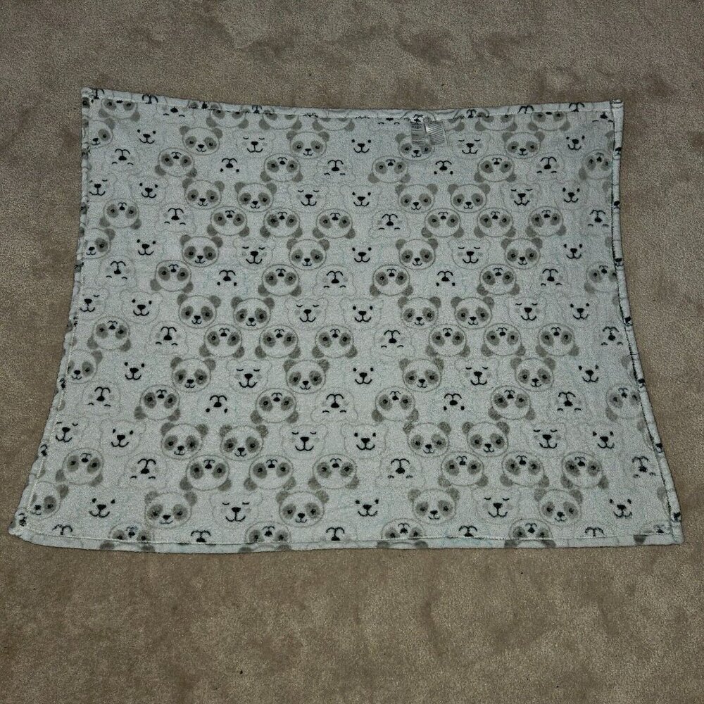 Baby Starters Baby Blanket Panda Bear Polar Bear Heads Gray White Blue 30" x 36" - Picture 5 of 5